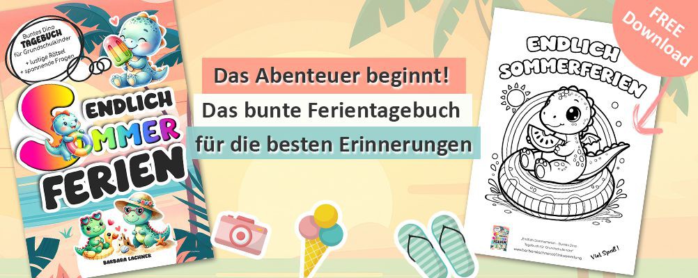 Endlich Sommerferien! Das Abenteuer beginnt! Das bunte Ferientagebuch für die besten Erinnerungen - Dino Ausmalseite
